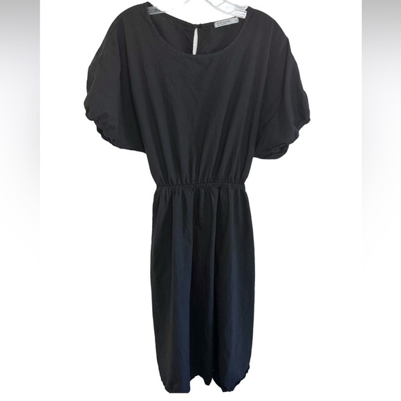 Stateside Black Summer Midi Dress Puff Sleeve Sz Large Coastal Beachy - Picture 3 of 13